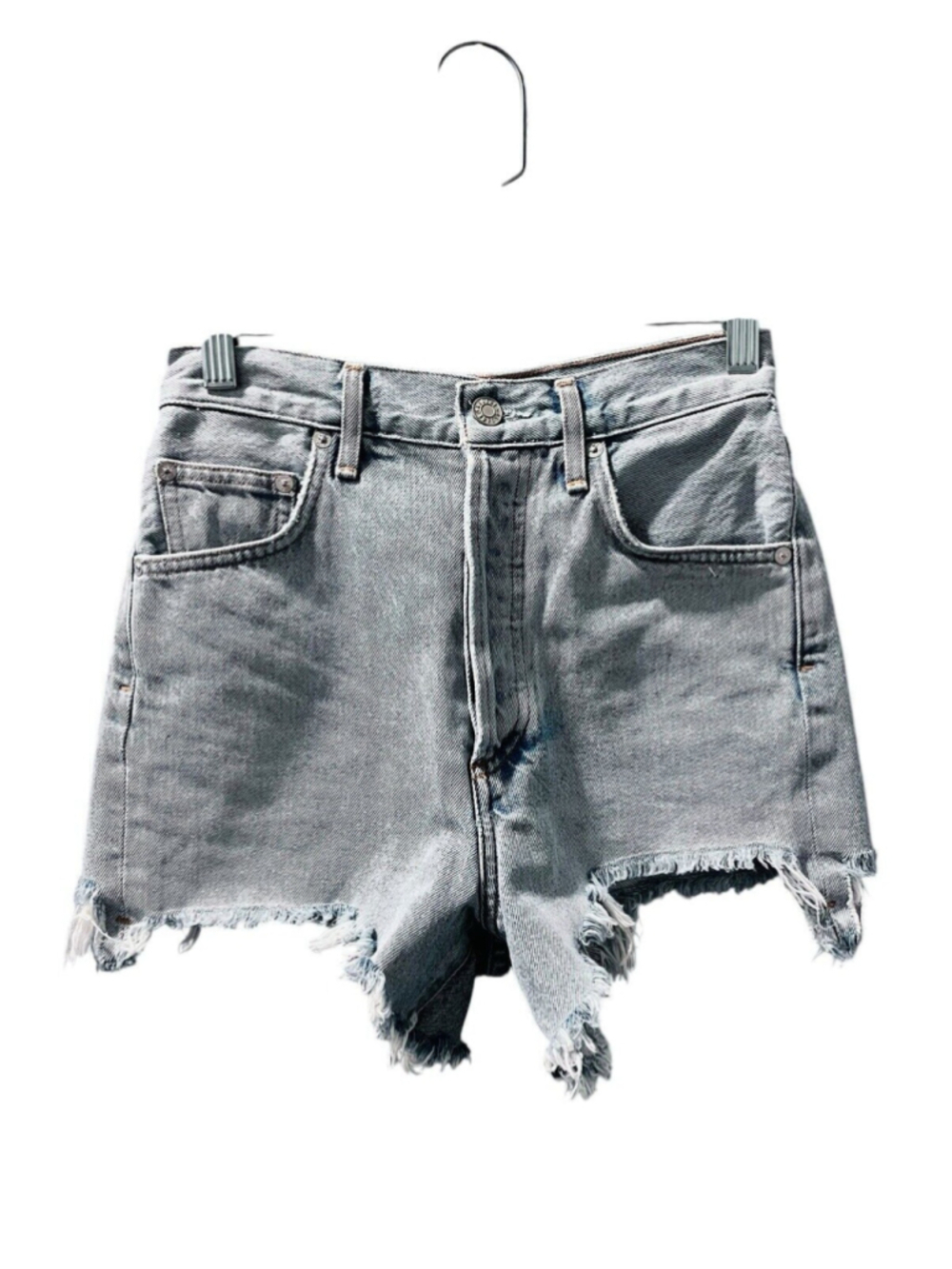 Agolde Premium Cut Off Denim Jean Shorts Size 24 High Waisted Button Fly Casual